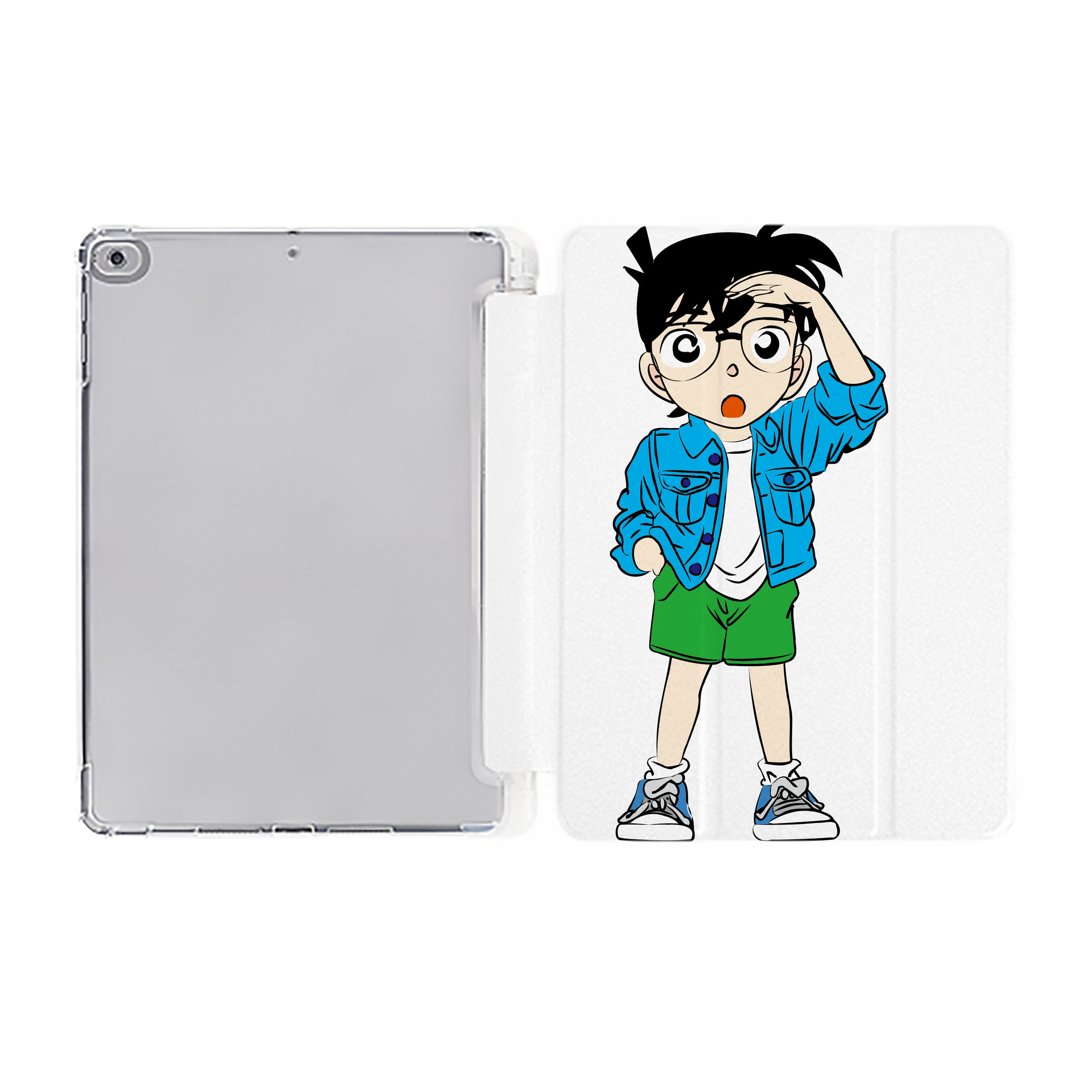（画像用） 名探偵コナン 江戸川 コナン Detective Conan Conan Edogawa IPad ケース ペン収納付き 三つ折りスタンド PUレザー×シリコン 対応機種9.5/10.5/10.9インチ